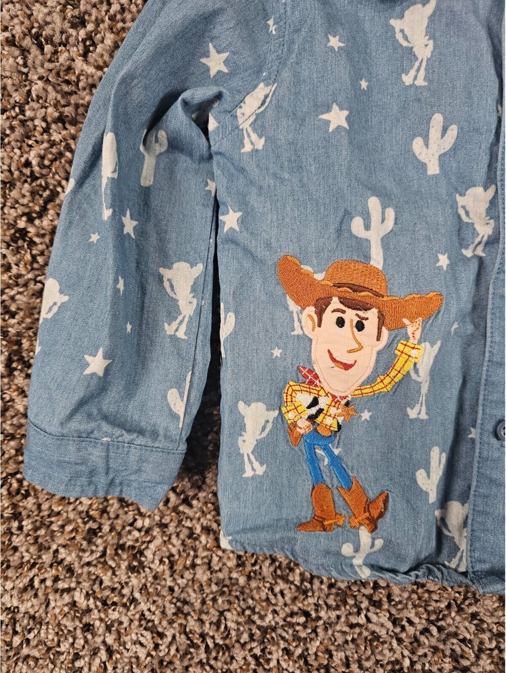 Disney baby Toy Story Woody button-down shirt Denim Sz 18-24M - Picture 2 of 4